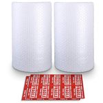 2-Pack Bubble Cushioning Wrap Rolls, 3/16'' x 12'' x 72' ft Total, Perforated Every 12'', 20 Fragile Stickers for Packaging, Shipping, Mailing