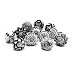 GANGKART-Ceramic Knobs World Door Knobs for Drawers Vintage Handmade Cabinet Handle for Kitchen Furniture Hardware Black and White - Pack of 6 Knobs