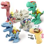 Obsiusfb Dinosaur Toys for Kids 3 4 5 6 7 8 - Take Apart Dinosaur Toy Set with Sound and Light, STEM Building Toys with Electric Drill, Gift for Boys and Girls 3 4 5 6 7 8 Year Old