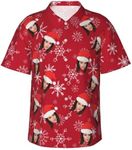 Nsipan Custom Face Photo Christmas Hawaiian Shirt Personalized Photo Button Xmas Shirts Customized Funny Short Sleeve Casual Button Down Shirt for Husband Boyfriend Daddy Custom Xmas Gifts
