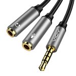 VIOY Headphone Mic Splitter, 3.5mm TRRS Audio Splitter Cable for Headphones Jack Adapter Microphone and Headphone Splitters 2 way Compatible with Xbox One, Laptops, Tablet, Smartphone