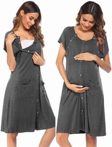 Ekouaer 3 in 1 Labor/Delivery/Hospital Gown Nursing Dress Maternity Nightgown Sleepwear for Breastfeeding with Button S-XXL Light Grey