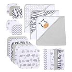 Spasilk Baby 23 Piece Bath Hooded Towels & Washcloths Set for Newborn Boys & Girls, White Zebra