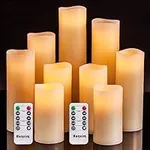 Flameless Flickering Battery Operated Candles D2.2*H4 5" 6" 7" 8" 9" Set of 9 Real Wax Pillar LED Candles with 10-Key Remote and Cycling 24 Hours Timer Ideal for Wedding,Party,Home Decor Ivory