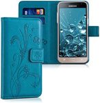 kwmobile Wallet Case Compatible with Samsung Galaxy J3 (2016) DUOS Case for Phone - Butterfly Tendril Dark Blue