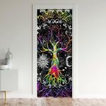 Trippy Sun And Moon Door Curtain for Doorways Privacy,Black And White Blackout Curtain for Kids, Tree Of Life Doorway Curtain, Galaxy Stars Mandala Tribal Closet Door Cover Curtain, 34"W X 80"L