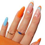 Secret Lives Premium Reusable Artificial Press on Nails Fake Nails Glossy Orange Greyish Blue Skin Color 24 Pieces Set with Manicure Kit