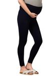 Easy Feed Women's Slim Fit Cotton Maternity Leggings | Pregnancy Pants Over-Belly Design and Elastic Waistband Nevy Blue(XL)