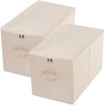 iwill CREATE PRO Pack of 2, Zip Lidded Wardrobe Storage Bins,Collapsible Fabric Storage Boxes for Clothing, Bedding, Toys, Blankets Organizer, Foldable & Washable, Beige