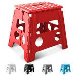 KEPLIN 13 Inch Heavy Duty Folding Step Stool | Non-Slip Foldable Footstool for Toddlers, Children & Adults | Portable, Lightweight Plastic Footstep w/Carrying Handle for Indoor or Outdoor (Red)