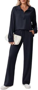 PINSPARK Lounge Sets for Women Lightweight Tracksuits Comfy 2 Piece Matching Set Pullover Sweatshirt Drawstring Pants with 2 Pockets Zipper Up Sweatsuits, Dark Navy Tall M
