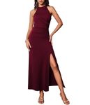 GRACE KARIN Women's Ball Dresses Long Halterneck Evening Dresses with Slit Sexy Party Cocktail Dress Bodycon Maxi Dress, Red-wine, M