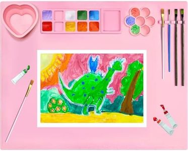 Silicone Painting Mat,20"X16"Large Silicone Art mat, Art Mat with Cup, Easy Clean up, Protects Surfaces Perfectly. for Paint, Color, Play with Clay/Play Dough.(Pink)