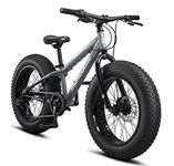 Mongoose Argus ST Fat Tire Mountain Bike for Kids Boys Girls, 20-Inch Wheels, Mechanical Disc Brakes, 10.5-Inch Steel Hardtail Frame, 7-Speed, Grey