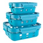 The Better Home Glass Food Containers Set of 3 Blue | Silicone Sleeves & Lock Lids | Kitchen containers set | Microwave-Safe Fridge Storage Boxes | Glass Lunch Box | 1050ml 640ml 370ml