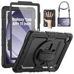 Timecity Case for Samsung Galaxy Tab A9+ Plus 11'' 5G, Full-Body Drop Protection Case with Screen Protector 360° Rotate Hand Strap/Stand S-Pen Holder for Tab A9 Plus (SM-X210/X216/X218), Black