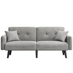 Vesgantti 3 Seater Sofa Bed, Modern Fabric Adjustable Backrest Click Clack Futon Sleeper Couch with 2 Pillows, Convertible Bed Settee for Living Room/Guest Room/Office, Grey