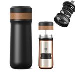 HKFENG Portable French Press Coffee Maker Stainless Steel Portable Espresso Maker Travel Coffee Maker Cold Brew Coffee Maker for Home Camping Travel Office (Black)