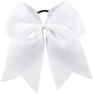 Cheer Bows White Cheerleading Softball - Gifts for Girls and Women Team Bow with Ponytail Holder Complete your Cheerleader Outfit Uniform Strong Hair Ties Bands Elastics by Kenz Laurenz (1)