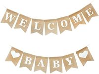 Welcome Baby Sign - Pre-Strung Burlap Welcome Baby Banner - Elegant Baby Announcement Sign for Boy and Girl - Newborn Birth Hospital Signs - Baby Arrival Banners - Adorable Baby Shower Decor