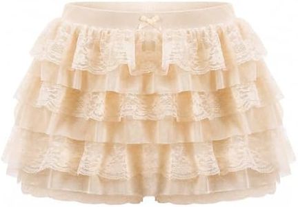 ROLOSI Women Ruffle Shorts Lace Multi-Layered Bloomers, Lolita Bloomers Cute Pumpkin Pants Sexy Boyshorts Mini Shorts Pettipants,Apricot