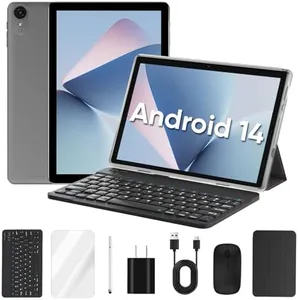 Tablet, 10 inch Android 14 Tablets with Keyboard, 6GB RAM 64GB ROM 1TB Expand, 1280x800 Touch Screen, Quad-Core Processor, 6000mAh Battery, Dual Camera, WiFi 5,Bluetooth 5.0