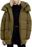 Flygo Womens Hooded Quilted Puffer Jacket Mid-Length Padded Warm Winter Heavyweight Coat Outerwear(ArmyGreen-XL)