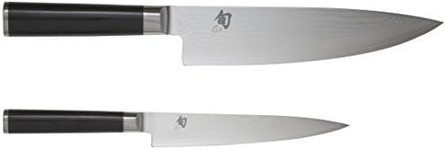 KAI Shun Classic Ensemble de 2 Couteaux de Chef Japonais - Couteau de Chef 20 cm de Longueur de Lame + Couteau Utilitaire 15 cm - Couteau Damas 32 Couches VG MAX Core - 61 (±1) HRC - bois de pakka