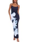 SANSIWU Women Y2k Floral Print Spaghetti Strap Backless Maxi Dresses Long Bodycon Y2k Slim Boho Long Sundress (C-Blue, L)