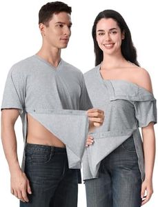 Magnetic Buttons Post Shoulder Surgery Recovery Shirt for Men V-Neck Tear Away Adaptive Chemo Port Clothing for Women