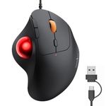 ProtoArc Wired Trackball Mouse, EM04 Wired USB C Ergonomic Rollerball Mouse Computer Laptop Mouse, Smooth Tracking, Thumb Control, Compatible with PC, Mac, Windows (Red Ball)