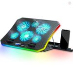 TopMate C12 Laptop Cooling Pad RGB Gaming Notebook Cooler for Desk and Lap Use, Laptop Fan Stand 8 Adjustable Heights with 6 Quiet Fans and Phone Holder, for 15.6-17.3 Inch Laptops -Ice Blue LED Light