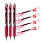 Pentel EnerGel Retractable Liquid Gel Rollerball, 0.7mm Medium Point, Red Ink, 3 Pens + 4 Refills