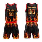 Custom Basketball Jersey for Men Women Adult Youth Print Name Number Logo, Flame, Medium