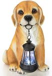 VP Home Golden Puppy with Lantern Solar Powered LED Outdoor Decor Garden Light