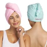 Turbie Twist 2 Pack Extra Large Pink, Aqua Hair Towels