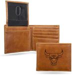 Rico Industries NBA Basketball Chicago Bulls Brown Laser Engraved Billfold Wallet, 3.5 x 4.25-"