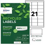 Avery Self Adhesive Recycled Address Mailing Labels, Laser Printers, 21 Labels Per A4 Sheet, 2100 labels, QuickPEEL (LR7160), white, 63.5 x 38.1 mm