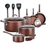 NutriChef 14-Piece Nonstick Cookware Set, PTFE/PFOA/PFOS-Free Heat Resistant Lacquer Kitchen Ware Set w/Saucepan, Frying Pans, Cooking, Dutch Oven Pot, Lids, Utensil, Compatible with All Stovetops