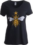 Queen Bee | Funny, Cute, Cool Boss Lady Crown Alpha Top, Women's V-Neck T-Shirt-(Vneck,M) Vintage Black