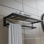 USF Towel Rack 24 inch, 304 Stainless Steel Bathroom Towel Hanger Wall Mounted, Folding Towel Rack Stand for Bathroom, Cloth Hanger for Washbasin, Bathroom Accessories (Black Finish)