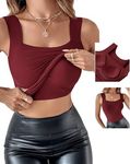 CHICME Womens Built-in Bra Tank Tops High Strechy Sleeveless Slim Fit ShapingTops Camisole Tops Red-L