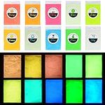 Glow in The Dark Pigment Powder - Epoxy Resin Colour Pigment Dyes for DIY Slime Colouring Kit - Luminous Skin Safe Long Lasting Self Glowing for Acrylic Paint, Nail Art, Painting, Crafts - 0.4oz Each