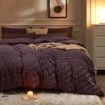 JELLYMONI Purple Duvet Cover King Size, 3pcs Washed Microfiber Bedding Set, Soft Breathable Seersucker Duvet Cover Set with Zipper Closure and Corner Ties for All Seasons