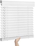 SEEYE 2 Inch Faux Wood Blinds for Indoor Windows with Crown Valance, Cordless Room Darkening Window Blind, 70" W x 60" H, Horizontal Wooden Shades for Bedroom, Kitchen, Office, Doors, White