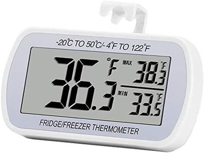 Refrigerator Thermometer Digital Fridge Freeze Room Thermometer Waterproof Large LCD Display Max/Min Record Function, White