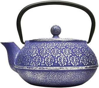 Blue Floral Cast Iron Teapot, 34-Ounce, Blue Floral