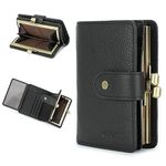 Contacts Womens Wallet Kiss Lock Purse RFID 11 Card Slots Ladies Bifold Leather Clutch with ID Window (Black)