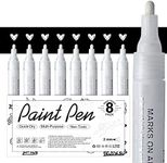 White Paint Pen for Art - 8Pack Acrylic White Paint Marker for Rock Painting, Stone, Wood, Canvas, Glass, Metal, Metallic, Ceramic, Tire, Graffiti, Paper, Drawing, Highlight Water-Based Paint Sets