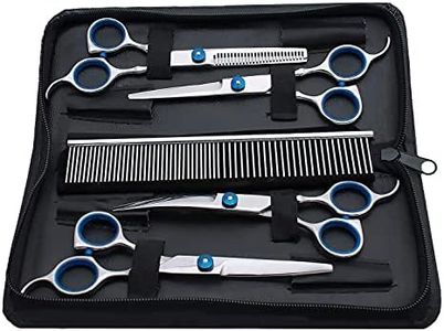 MeShear 6.6" Professional Pet Grooming Kit 6 In 1 Dog Grooming Scissor Kit - Dog & Cat Grooming Supplies - Adjustable Screw Scissors,4Cr Stainless Steel Dog Clippers,Hair Thinning Shears,Rubber Grips
